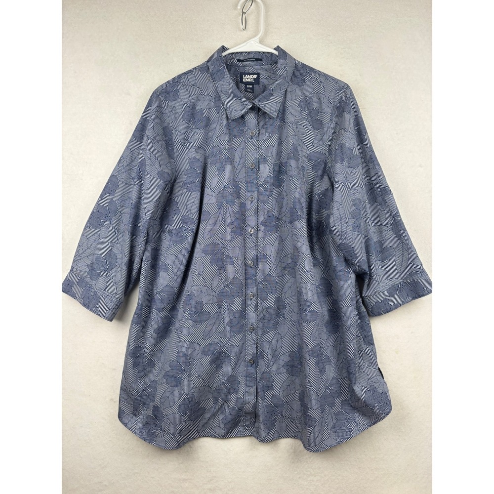 Lands End Button Down Shirt Womens 20W Supima Cotton Leaf Print